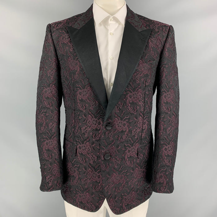 DOLCE & GABBANA Alta Sartoria Talla 48 Abrigo deportivo de mezcla de algodón jacquard negro y burdeos
