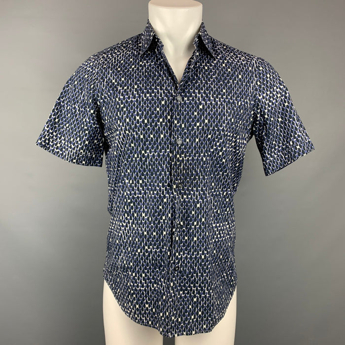 MARNI Size XS Navy & White Print Cotton Button Up Short Sleeve Shirt