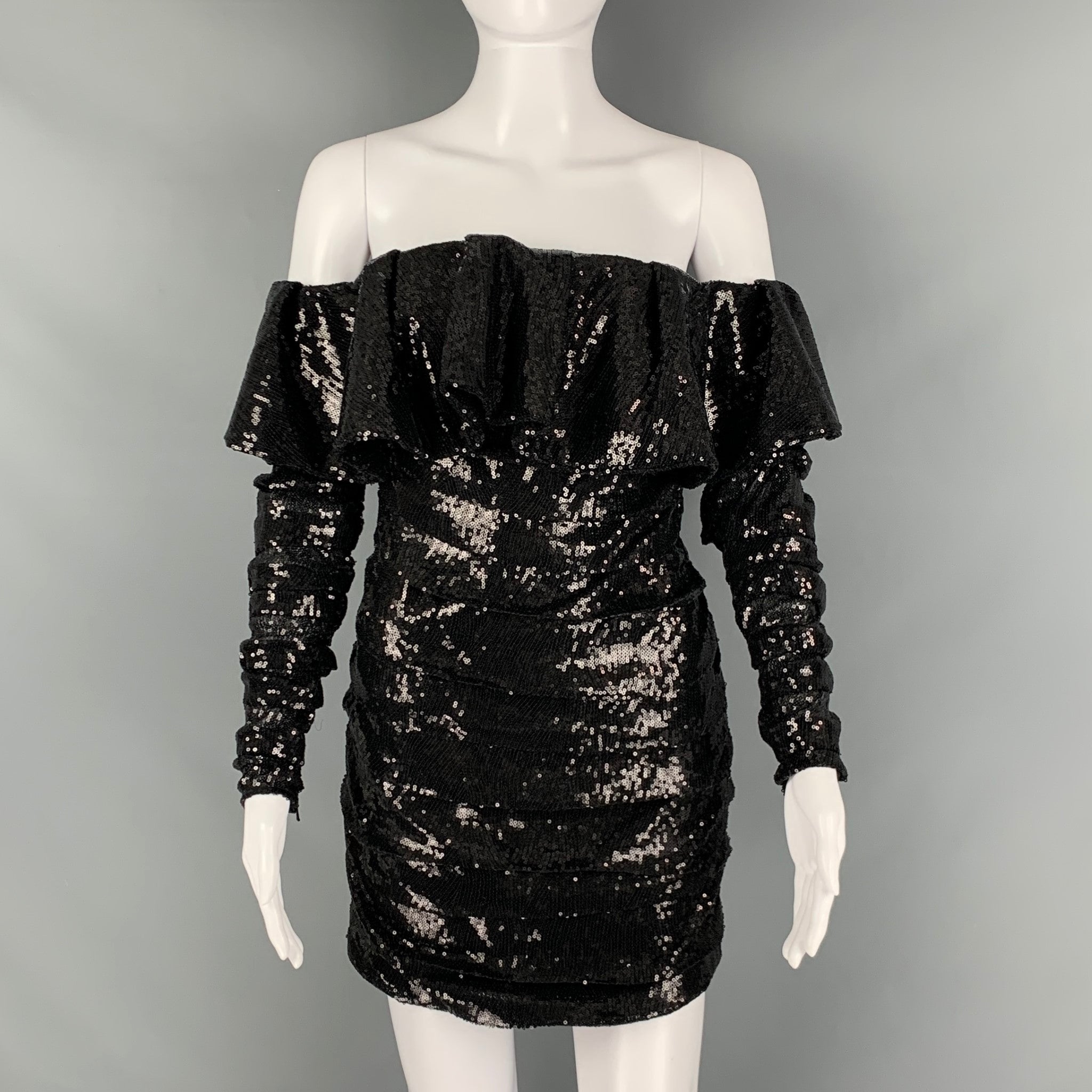 attico sequin mini dress ATTICO Size 0 Black Polyester Sequined Mini Dress