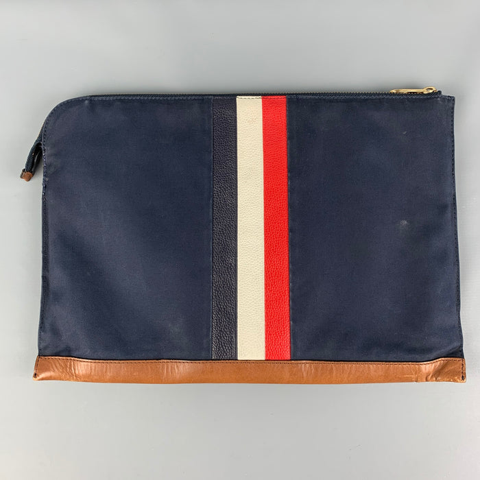 BLACK FLEECE Navy Red White Stripe Canvas Leather Clutch
