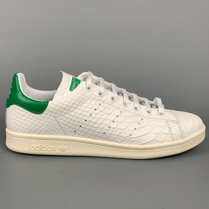ADIDAS x STAN SMITH Size 10 White Embossed Leather Lace Up Sneakers