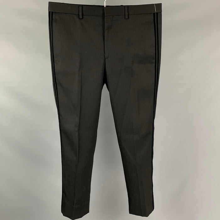 GIVENCHY Size 36 Black Wool Velvet Trim Tuxedo Dress Pants