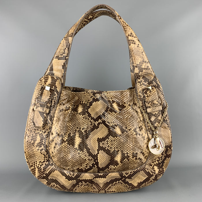 CHRISTIAN LOUBOUTIN Beige Snake Skin Hobo Buckle Shoulder Handbag