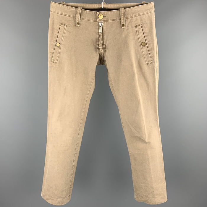 DSQUARED2 Talla 32 Pantalones caqui de algodón de talle bajo con cremallera