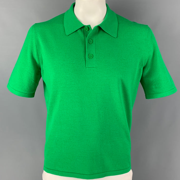 BOTTEGA VENETA Size XL Green Knitted Wool Blend Buttoned Polo