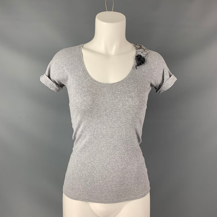 BRUNELLO CUCINELLI Size S Grey Heather Ribbed Cotton Scoop Neck T-Shirt