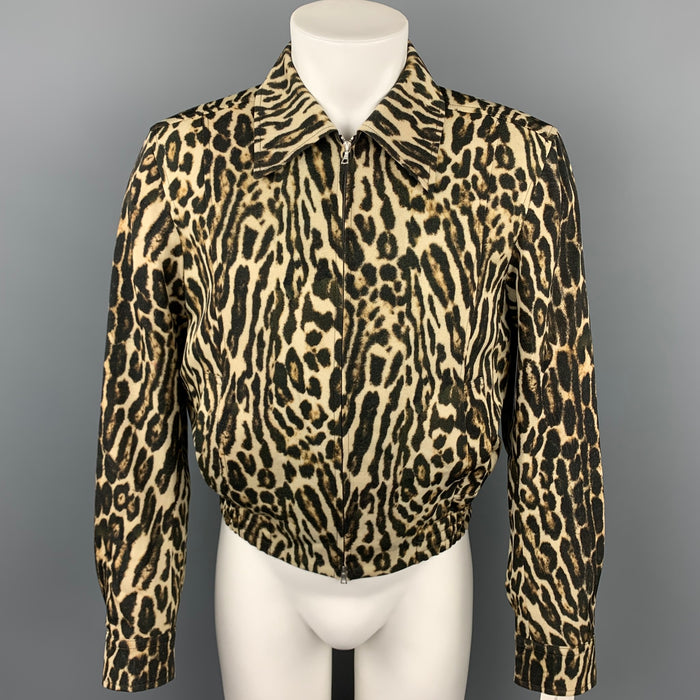 DRIES VAN NOTEN S/S 20 Size 36 Tan & Black Animal Print Wool Zip Up Jacket