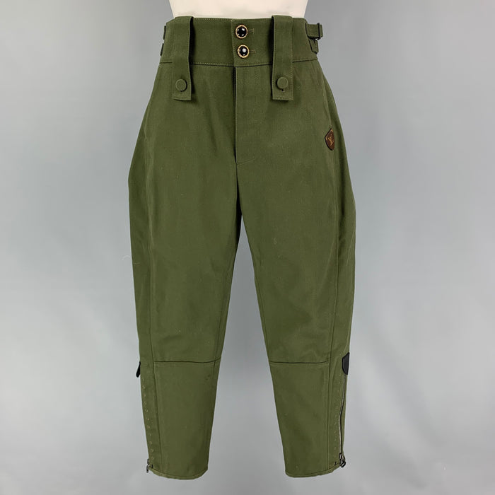 LOUIS VUITTON Talla 2 Pantalones tipo jodhpur a medida de poliéster y algodón verde oliva