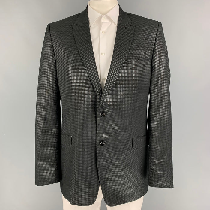 VERSACE COLLECTION Trend Size 46 Black Silver Grid Viscose Blend Sport Coat