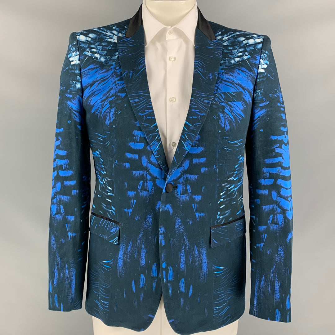JUST CAVALLI Size 42 Blue & Black Cotton Peak Lapel Sport Coat