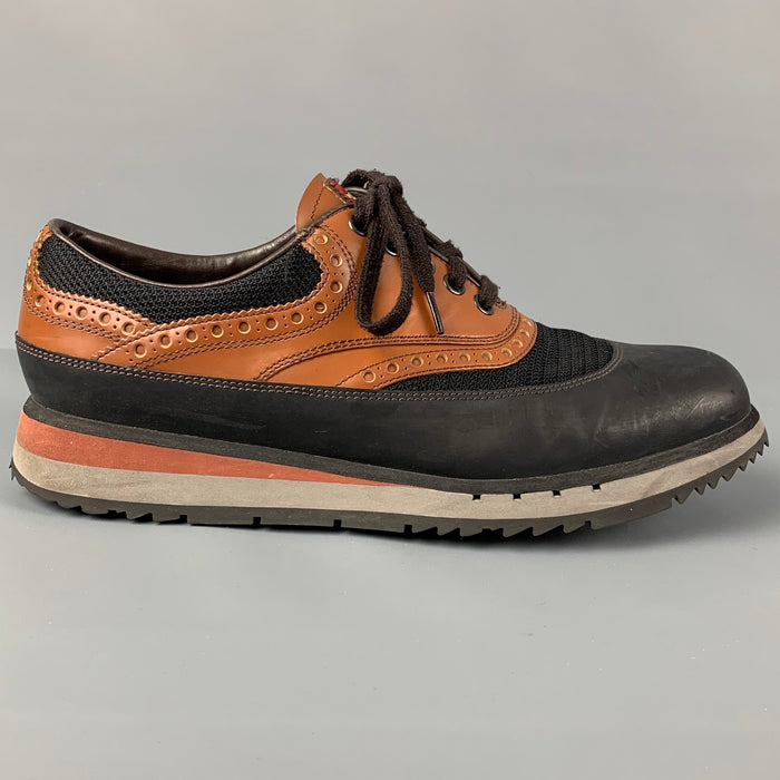 PRADA Size 7.5 Black Tan Mesh Lace Up Sneakers