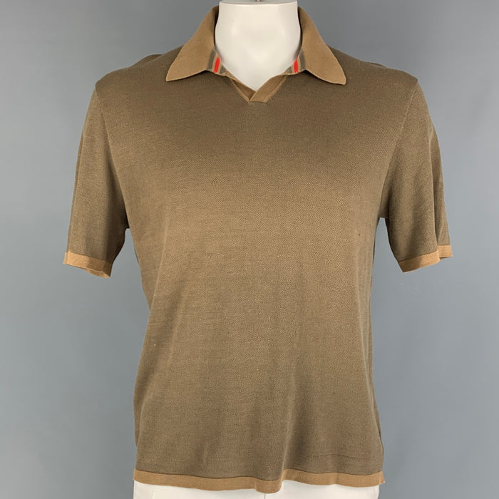 JIL SANDER Size XXL Olive Textured Short Sleeve Polo