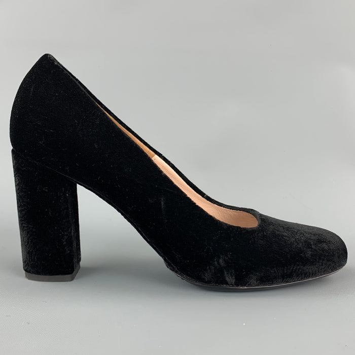 DRIES VAN NOTEN Size 8.5 Black Velvet Chunky Heel Pumps