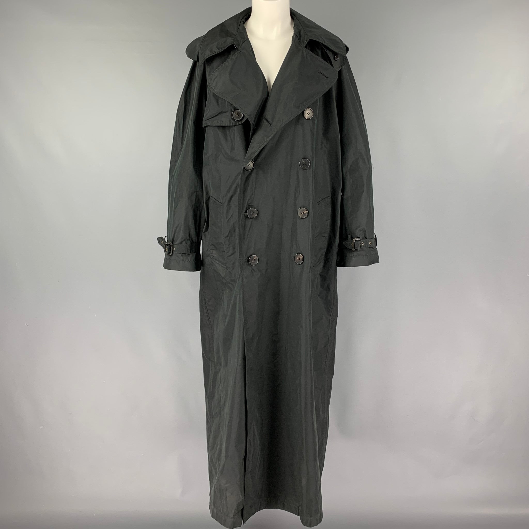 JEAN PAUL GAULTIER Size 8 Black Polyester Silk Long Trench Coat