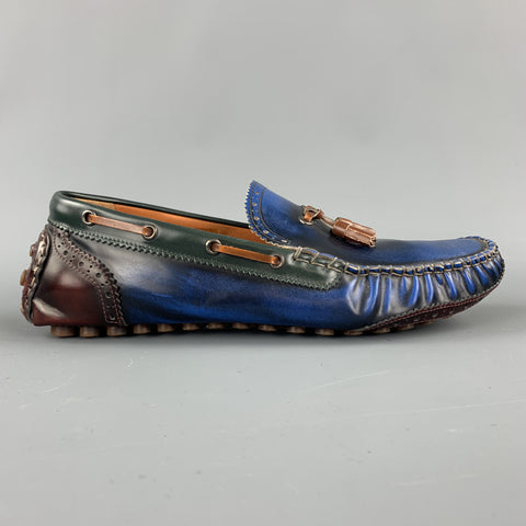 DSQUARED2 Size 10 Blue Antique Leather Drivers Loafers
