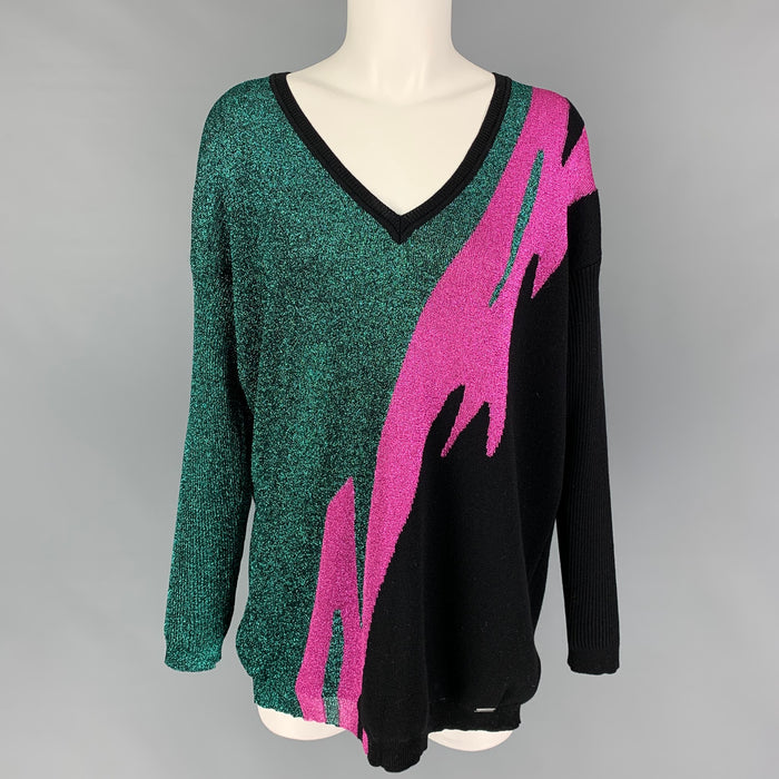 DSQUARED2 Size XS Black Green Pink Wool Blend Metallic Pullover