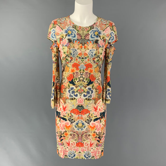 ALEXANDER MCQUEEN Size 6 Multi-Color Rayon Blend Floral Long Sleeve Dress