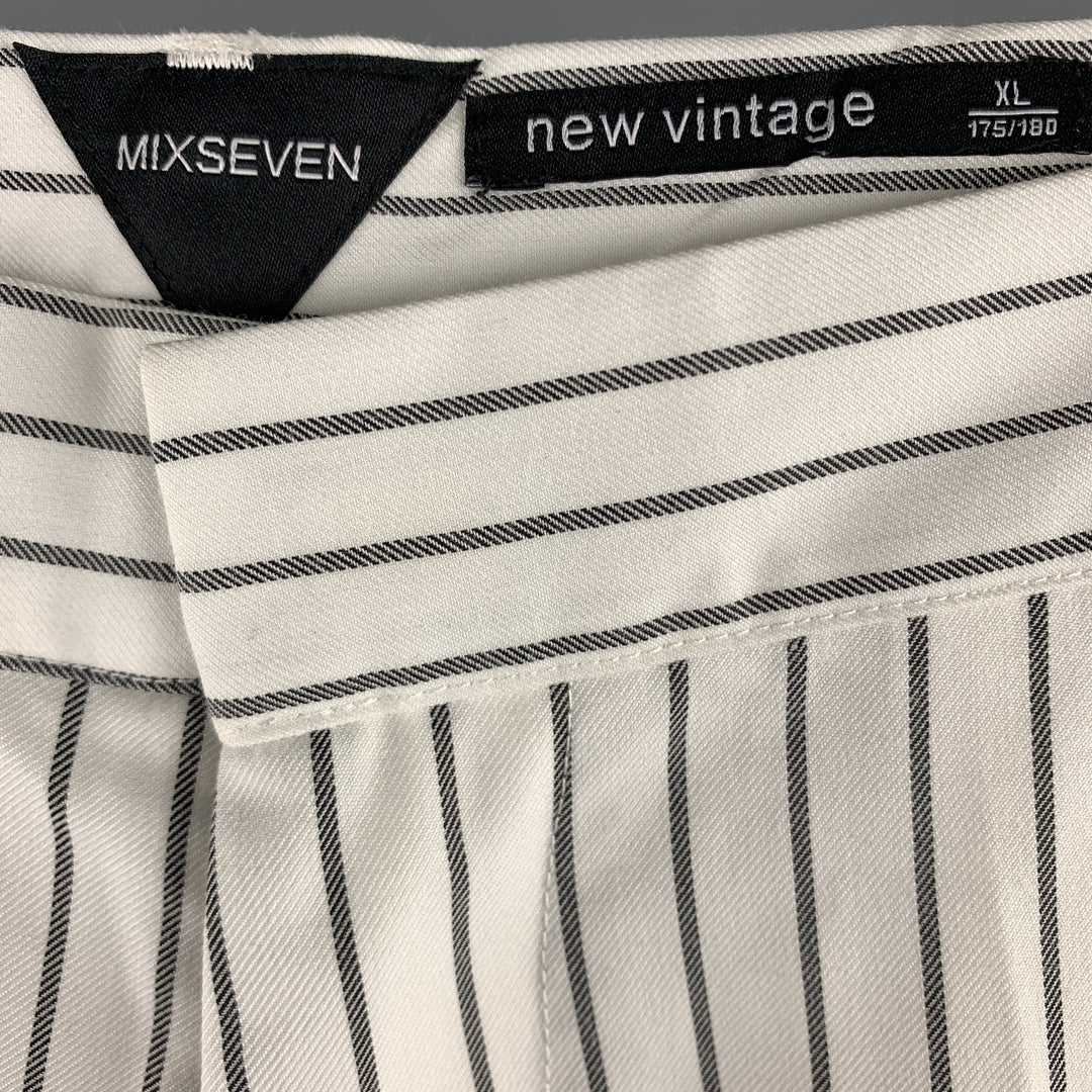 MIXSEVEN Size XL White & Grey Pinstripe Twill Casual Pants