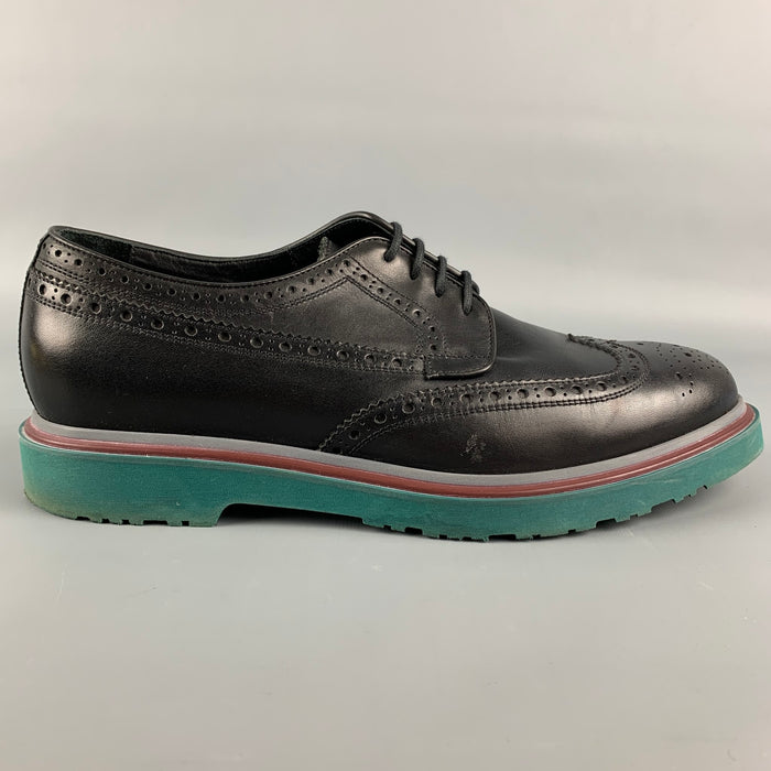 PAUL SMITH Talla 9 Zapatos con cordones y punta de ala de cuero perforado negro