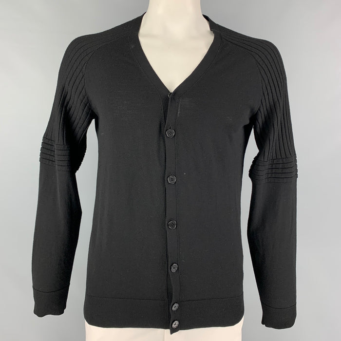 NEIL BARRETT Size XL Black Merino Wool V-Neck Cardigan