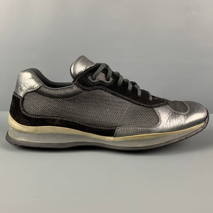 PRADA Size 12 Gray Black Leather Lace Up Sneakers