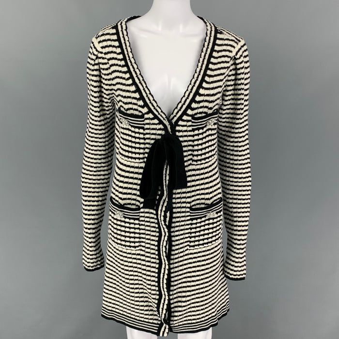 SELF-PORTRAIT Size 4 Black White Stripe Snaps Cardigan