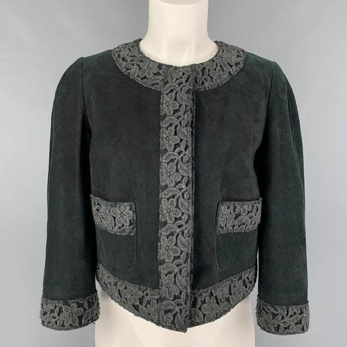 DOLCE & GABBANA Size 8 Dark Green Suede Mixed Patterns Jacket