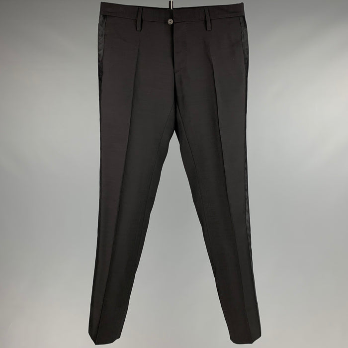 DSQUARED2 Size 28 Black Solid Silk Tuxedo Dress Pants