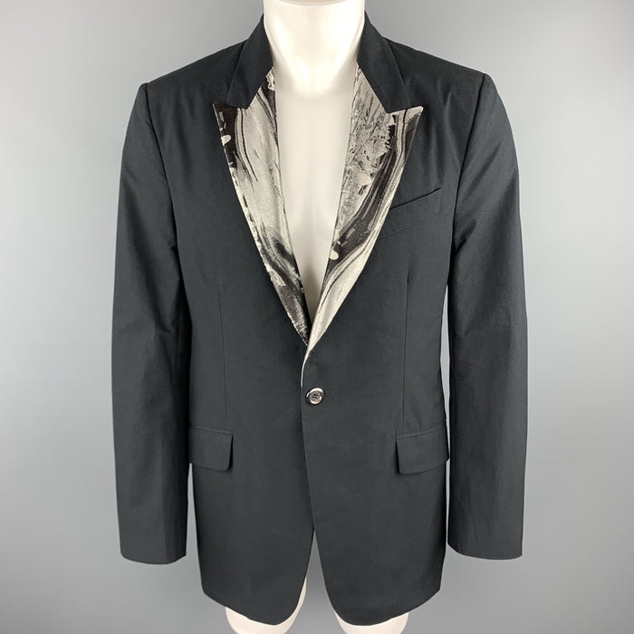 ALEXANDER MCQUEEN Size 38 / 40 Black Metallic Silver Marble Peak Lapel Blazer
