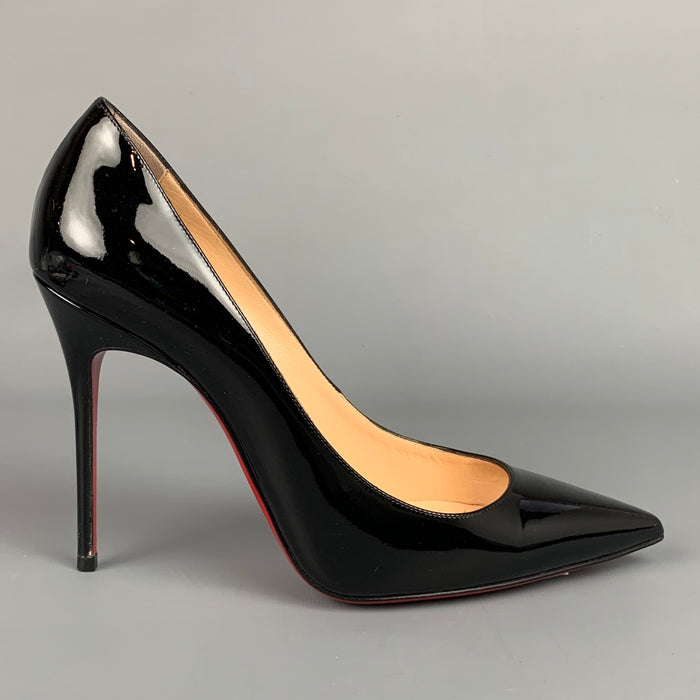 CHRISTIAN LOUBOUTIN Decollete 554 Size 8 Black Patent Leather Pumps
