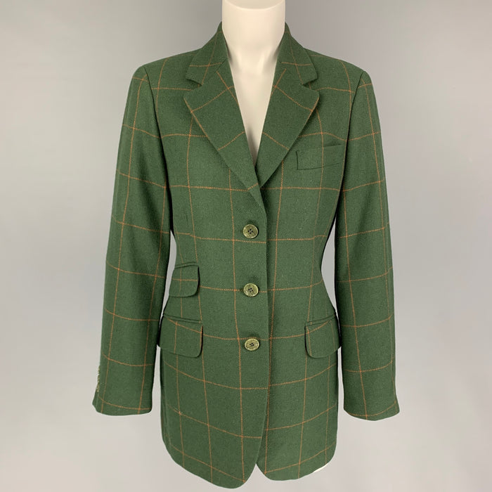 CHEAP and CHIC by MOSCHINO Size 10 Green Orange Virgin Wool Windowpane Jacket Blazer