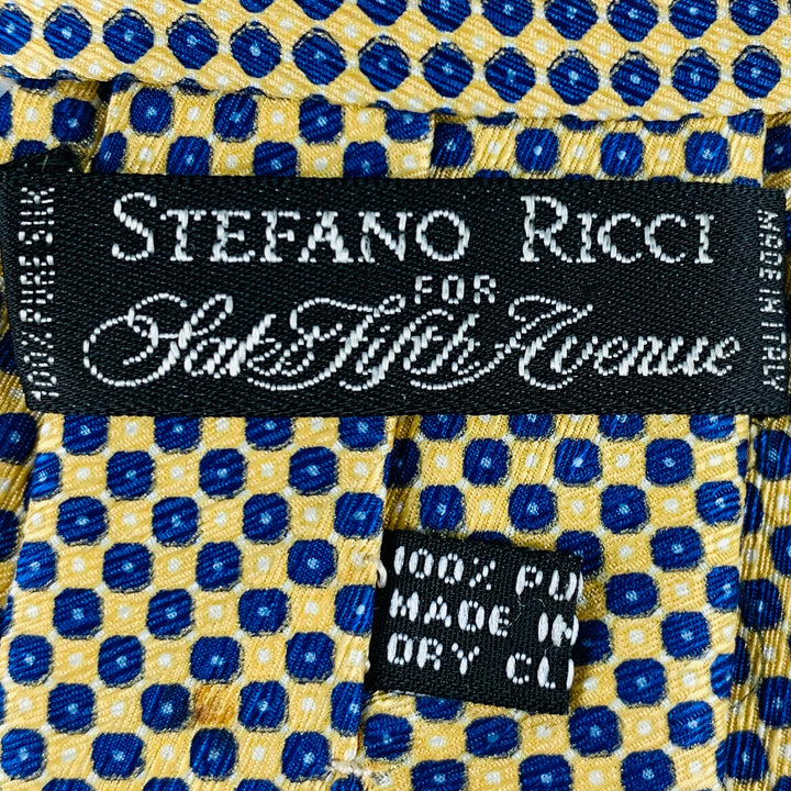 STEFANO RICCI Yellow Navy Nailhead Silk Tie
