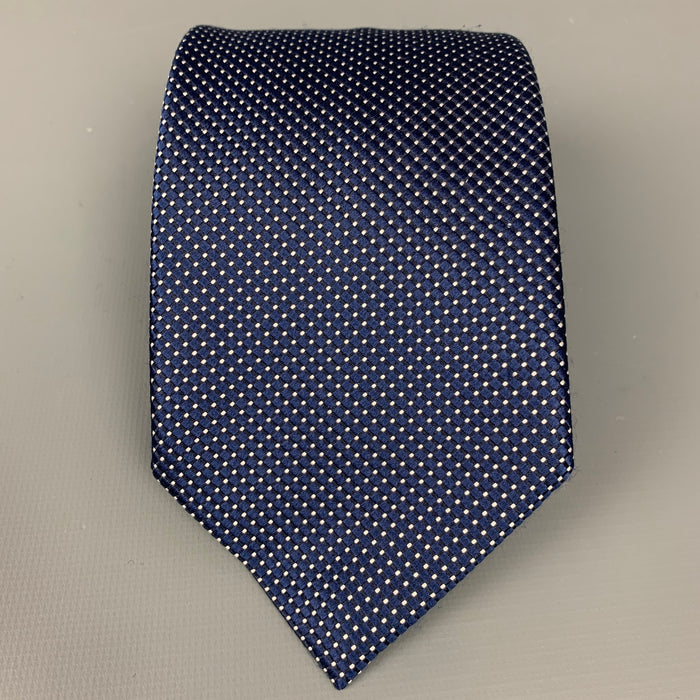 ERMENEGILDO ZEGNA Navy & White Dot Print Silk Tie