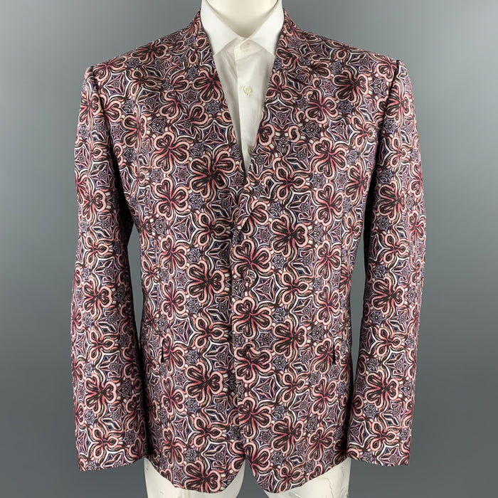 ROBERTO CAVALLI Size 48 Brick & Purple Print Cotton / Silk Sport Coat