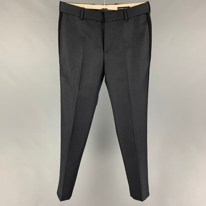 ALEXANDER MCQUEEN Size 30 Navy Wool Tuxedo Dress Pants