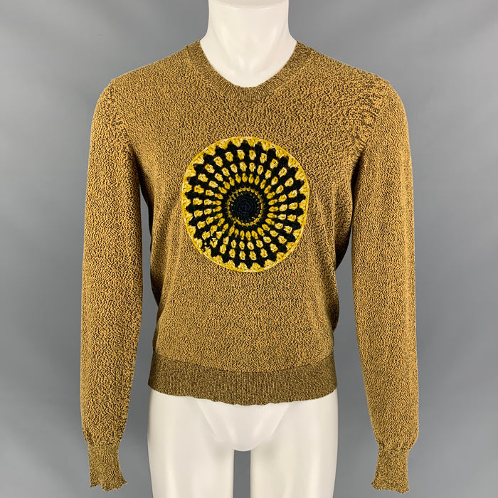 BURBERRY PRORSUM Spring 2012 Size M Mustard Yellow Embroidery Crochet Pullover Sweater