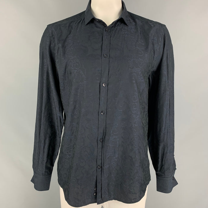 VERSACE COLLECTION Size L Navy Jacquard Viscose Cotton Long Sleeve Shirt