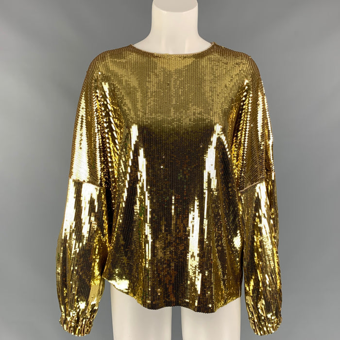 MICHAEL by MICHAEL KORS Size S Gold Sequined Polyester Dropped Shoulders Blouse