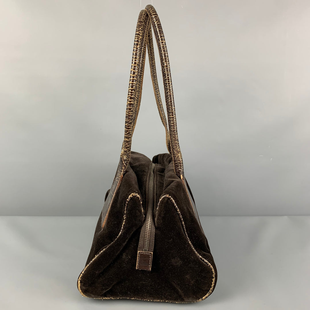 MIU MIU Sac à main en cuir velours vieilli marron