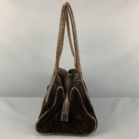 MIU MIU Sac à main en cuir velours vieilli marron
