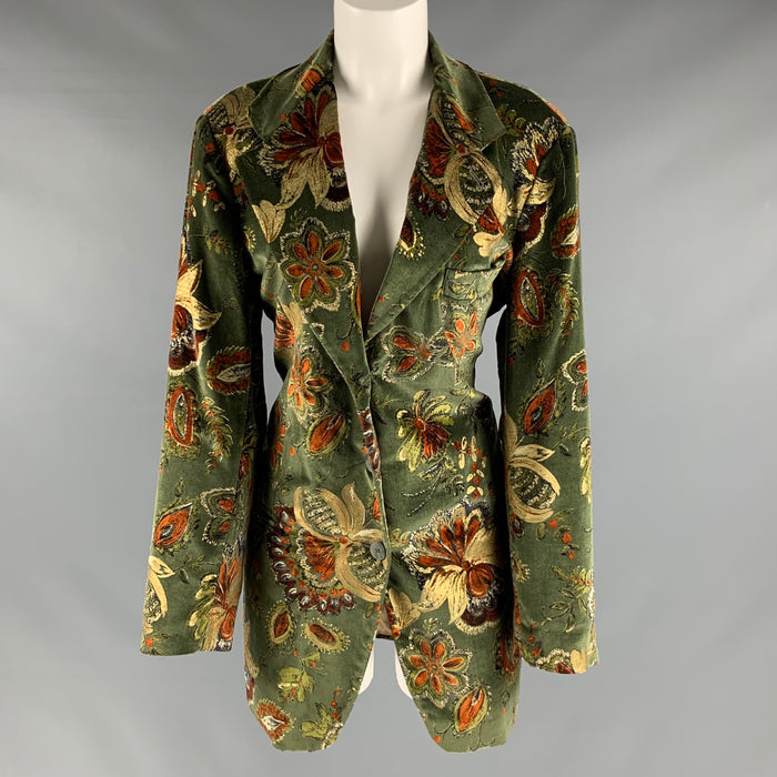 EMPORIO ARMANI Size 6 Green Brown & Gold Cotton Velvet Blazer