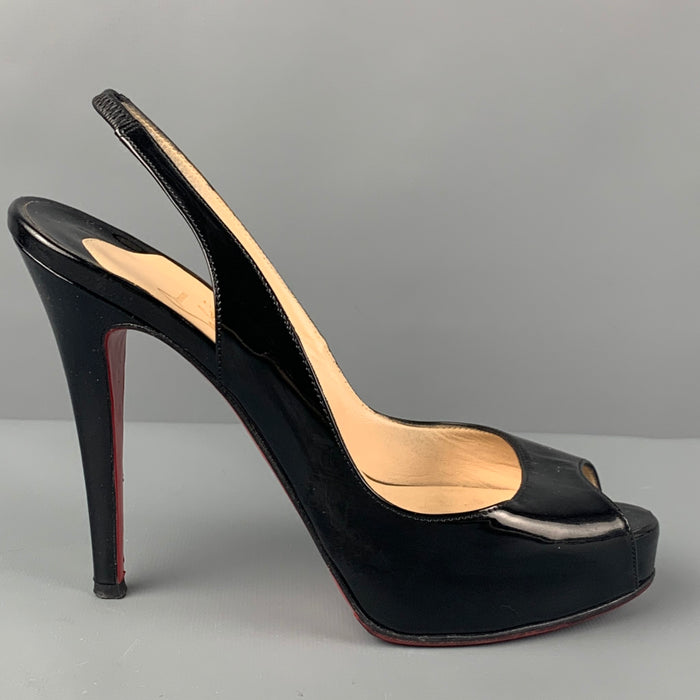 CHRISTIAN LOUBOUTIN Size 6 Black Patent Leather Slingback Pumps