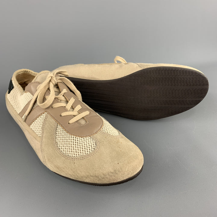 HELMUT LANG Size 11.5 Khaki Suede & Mesh Trainer Sneakers