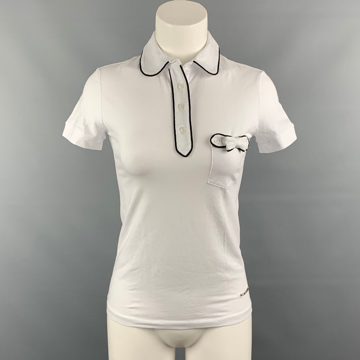 LOVE MOSCHINO Size 4 White Black Cotton / Elastane Peter Pan Collar Blouse