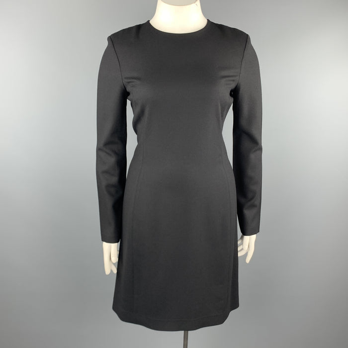 THE ROW Size 12 Black Wool Blend Crepe Long Sleeve Shift Dress