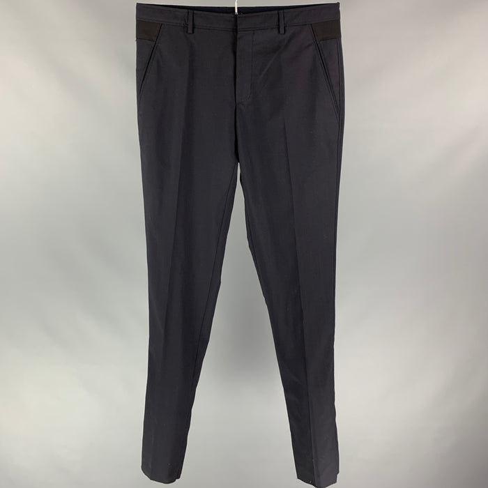 LANVIN Size 34 Navy Wool Flat Front Slim Dress Pants
