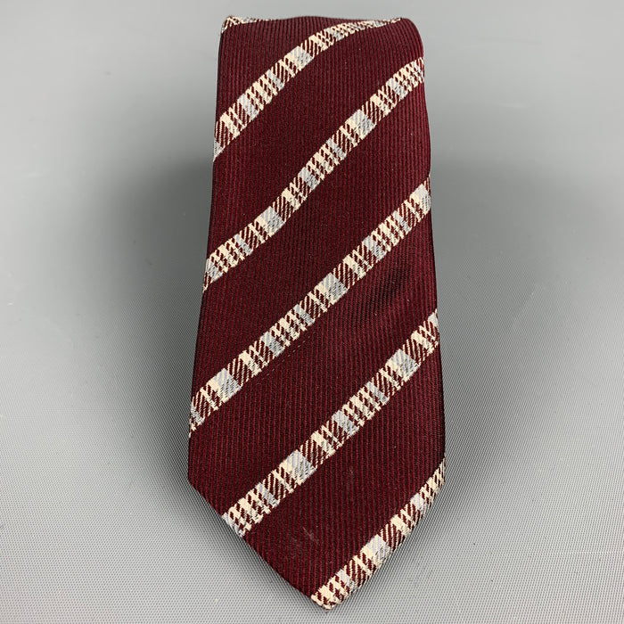 DRIES VAN NOTEN Burgundy Diagonal Stripe Silk Tie