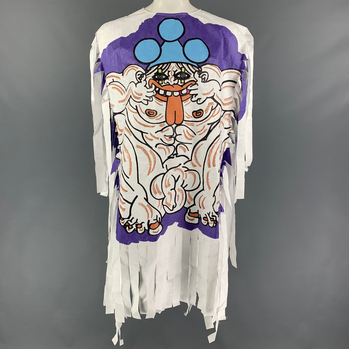 WALTER VAN BEIRENDONCK SS22 White Blue Graphic Tyvek Smile Poncho