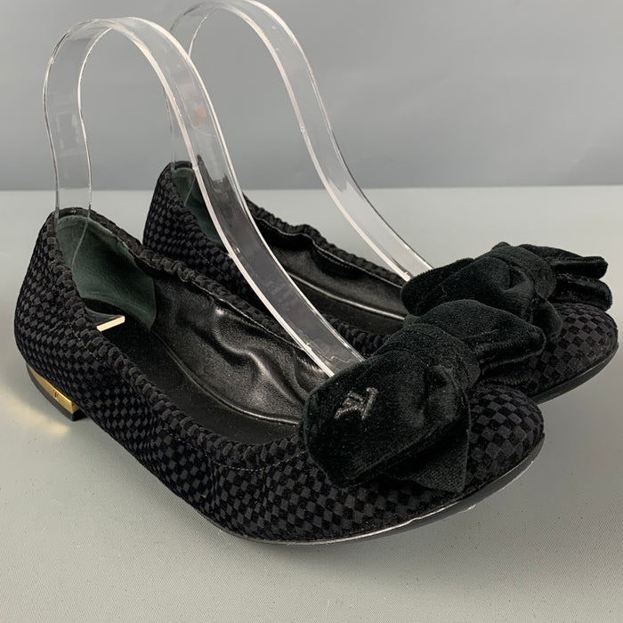 LOUIS VUITTON Talla 7 Bailarinas a cuadros de terciopelo negro