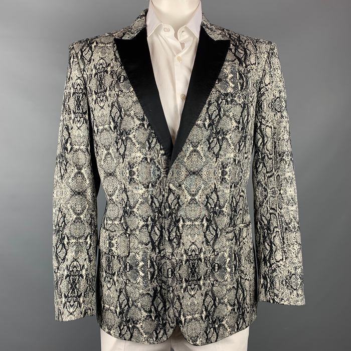 JUST CAVALLI Size 44 Grey & Black Snake Print Cotton Blend Sport Coat